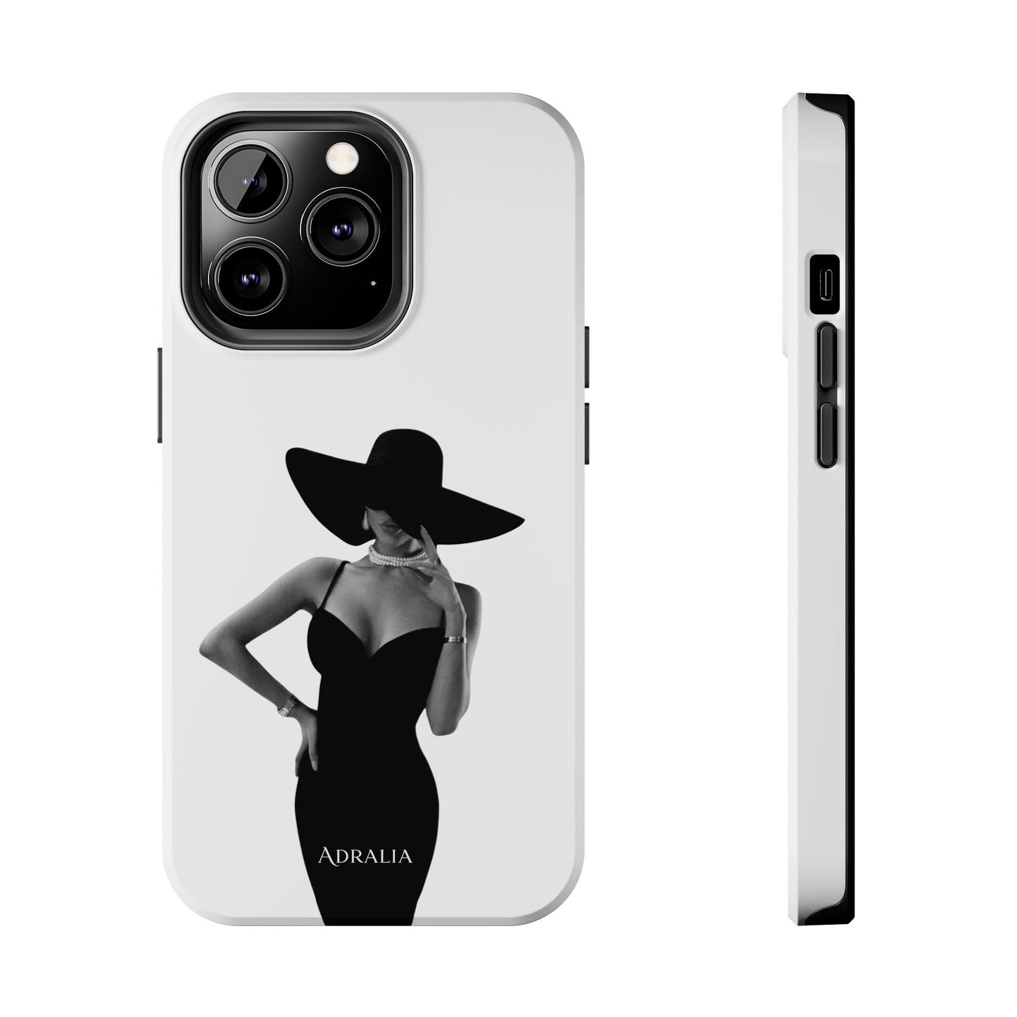 Tough Phone Case — Elegant Woman in Wide-Brim Hat Black & White Design