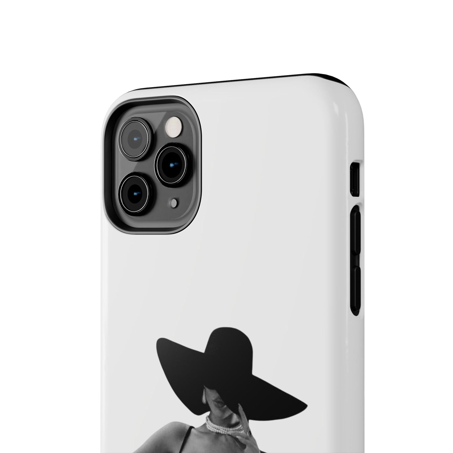 Tough Phone Case — Elegant Woman in Wide-Brim Hat Black & White Design