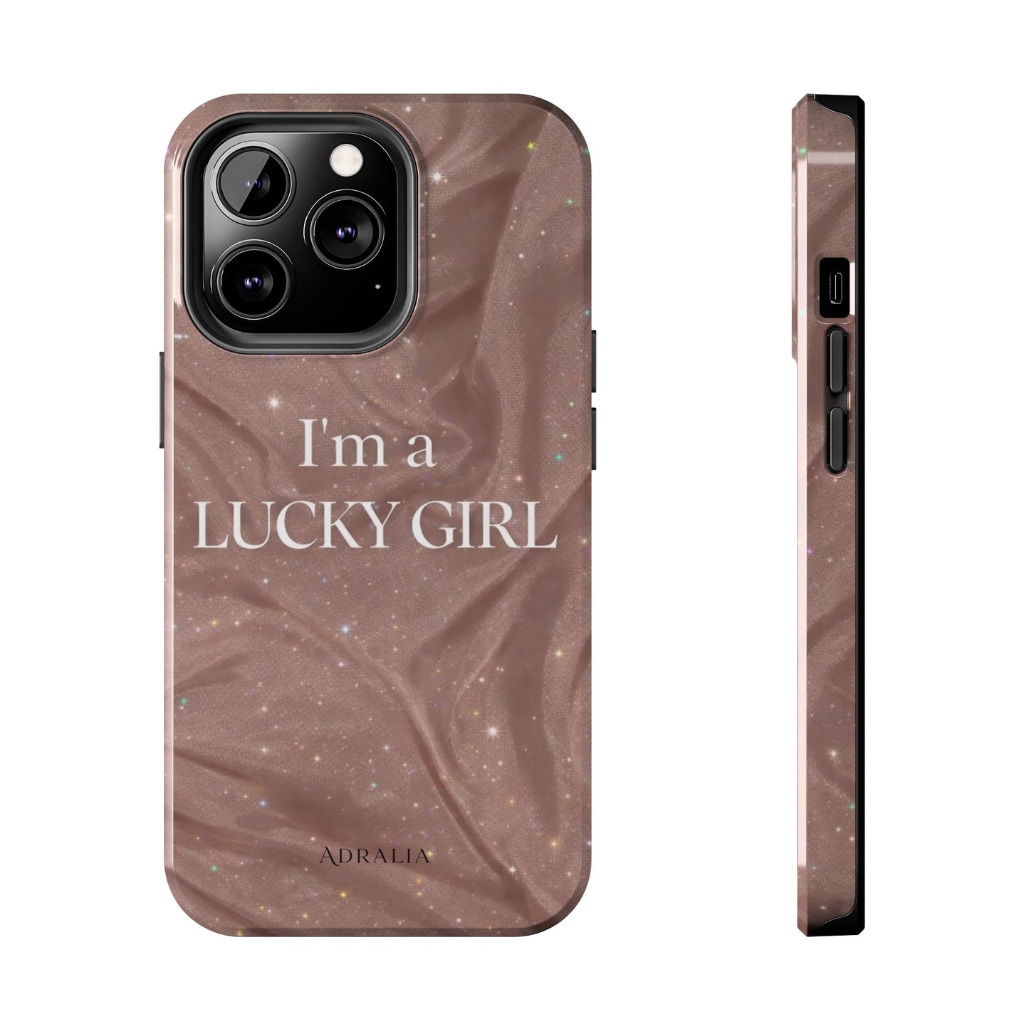 I'm a Lucky Girl Tough Phone Case – Sparkling Rose Marble Protective Cover
