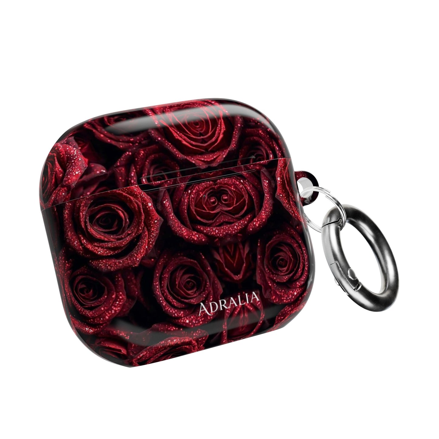 Rose Pattern AirPod Case — Red Floral Protective Cover with 'Adralia' Accent