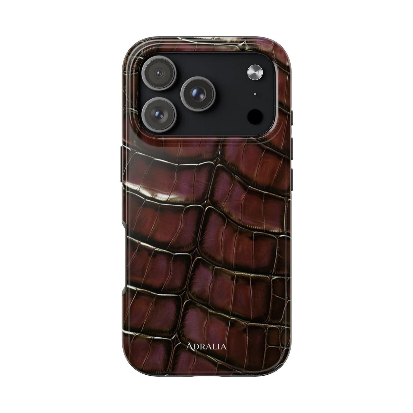 Croc-Embossed Tough Phone Case — Burgundy Faux Alligator with ADRALIA Accent