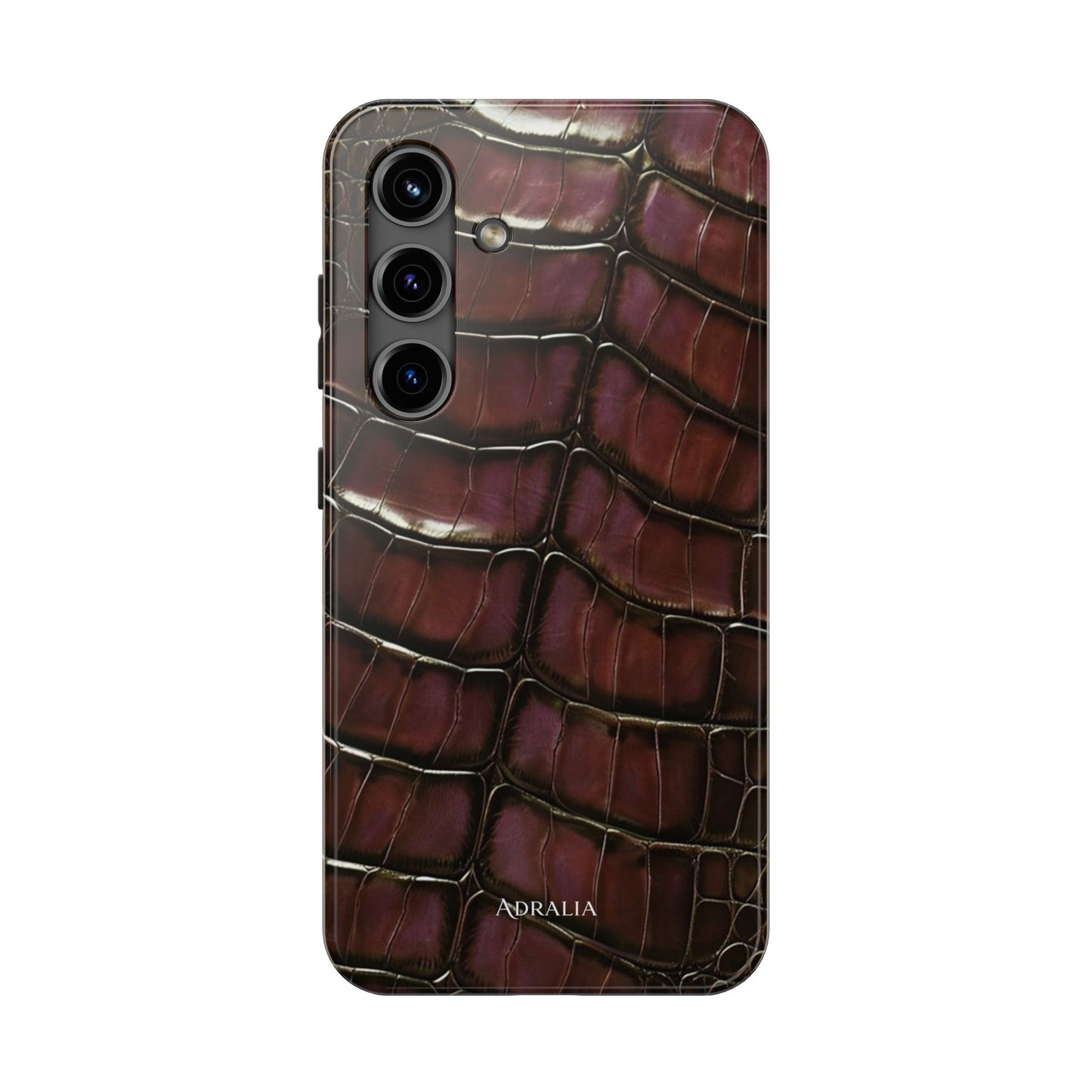 Croc-Embossed Tough Phone Case — Burgundy Faux Alligator with ADRALIA Accent