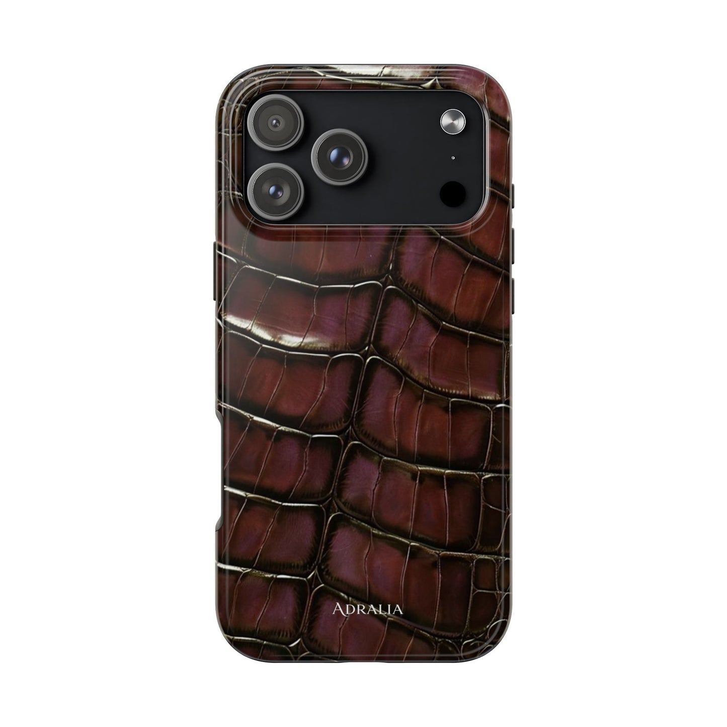 Croc-Embossed Tough Phone Case — Burgundy Faux Alligator with ADRALIA Accent