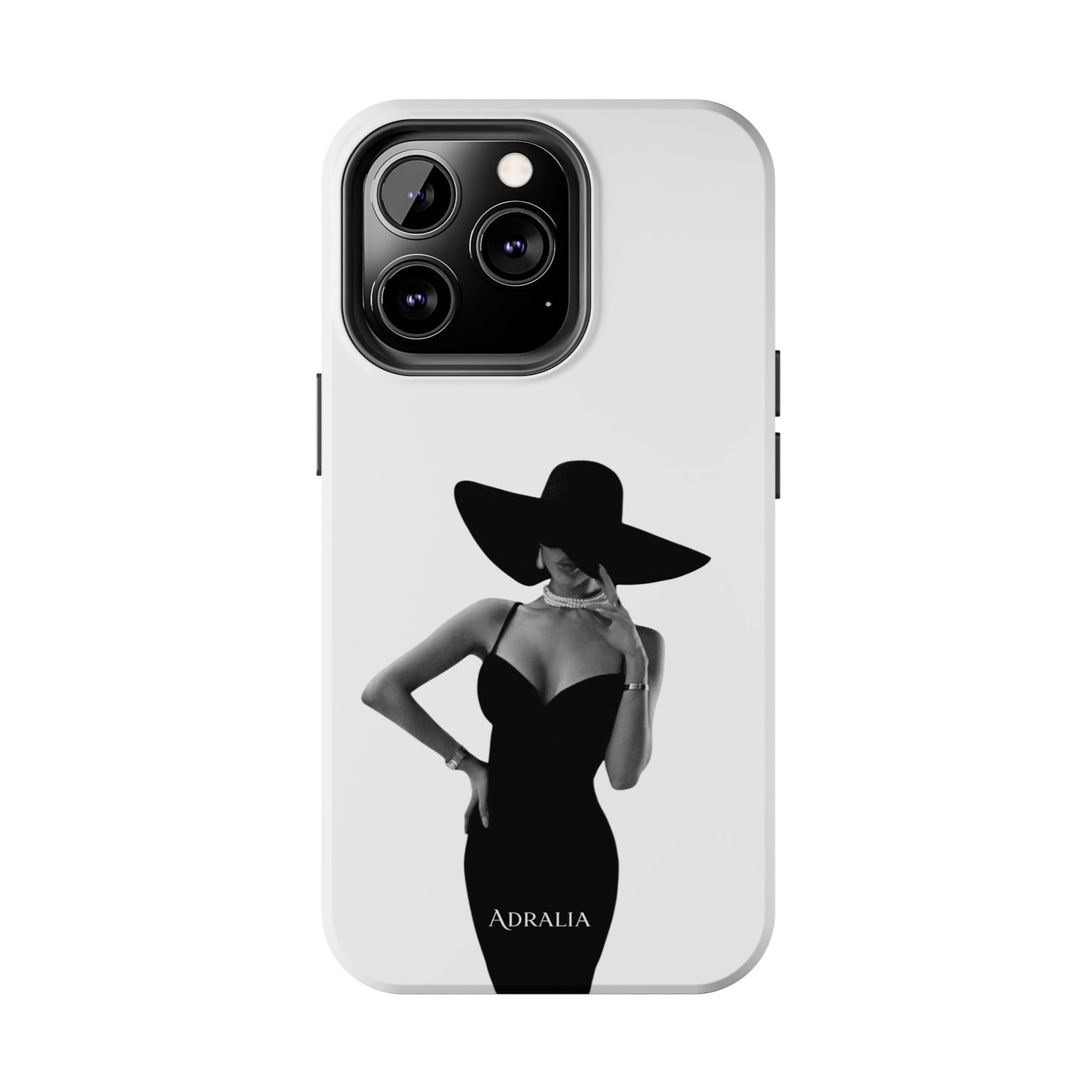 Tough Phone Case — Elegant Woman in Wide-Brim Hat Black & White Design