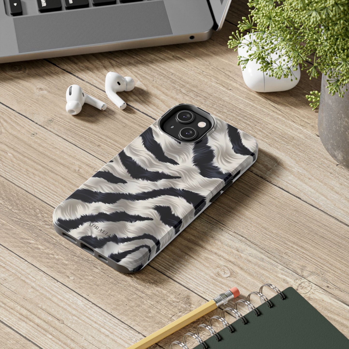 Faux Fur Zebra Tough Phone Case — Black & Ivory Animal Print