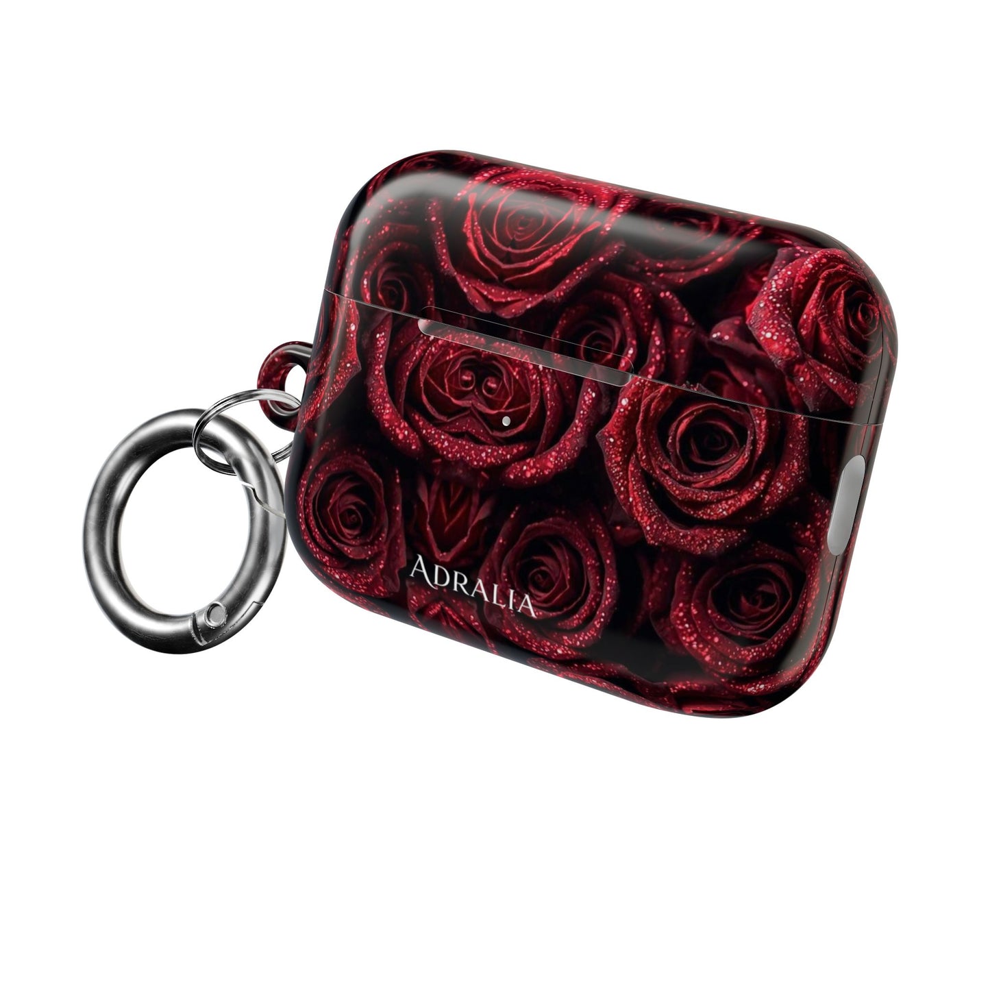 Rose Pattern AirPod Case — Red Floral Protective Cover with 'Adralia' Accent