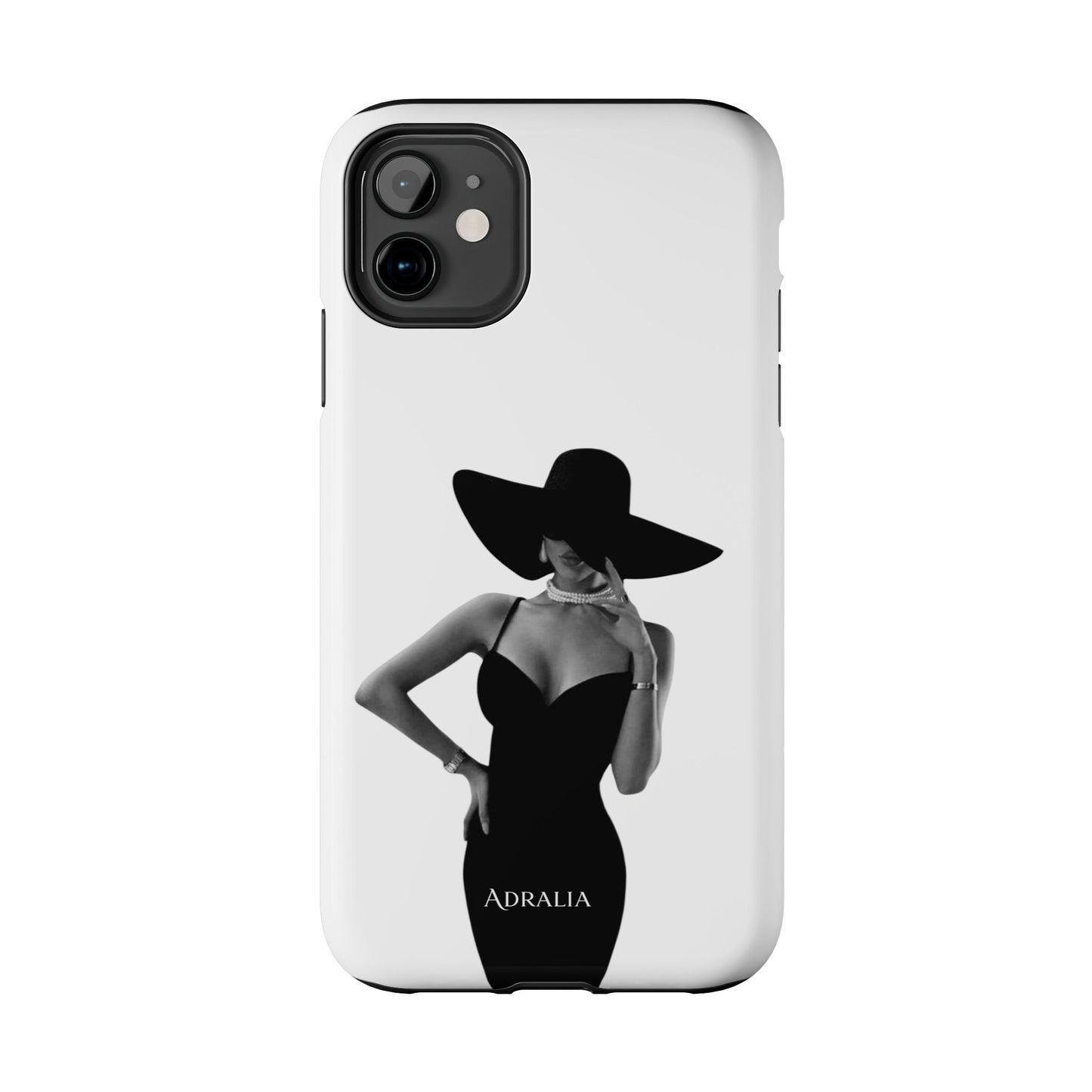 Tough Phone Case — Elegant Woman in Wide-Brim Hat Black & White Design