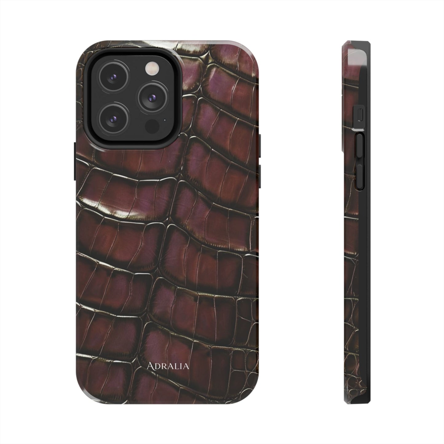 Croc-Embossed Tough Phone Case — Burgundy Faux Alligator with ADRALIA Accent