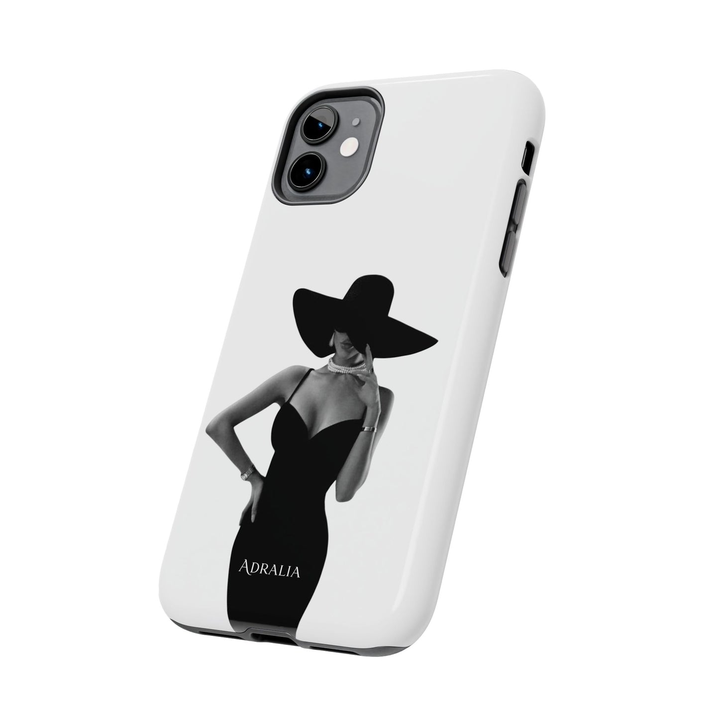 Tough Phone Case — Elegant Woman in Wide-Brim Hat Black & White Design
