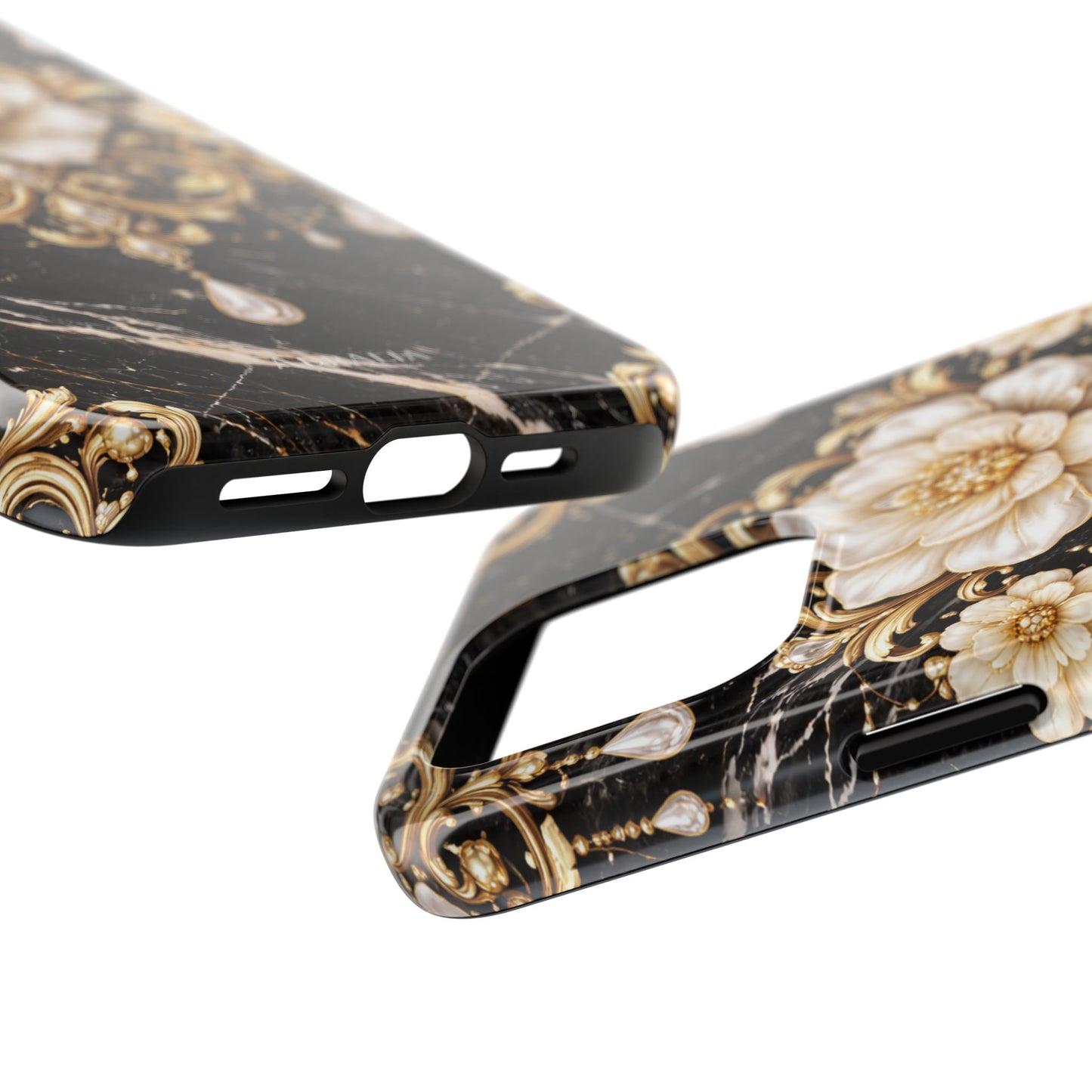 Phone Case — Black Marble Floral Baroque Tough Protective Cover
