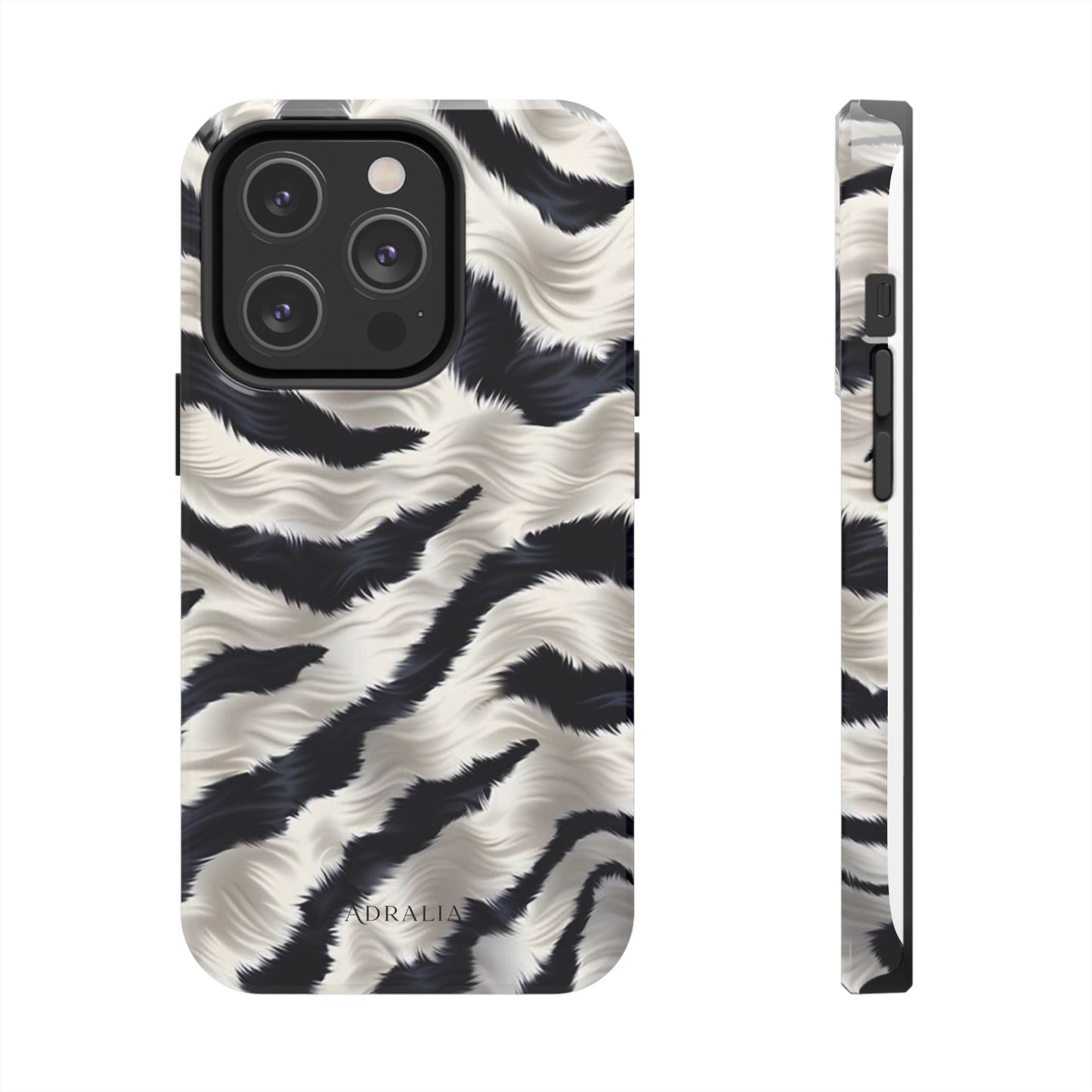 Faux Fur Zebra Tough Phone Case — Black & Ivory Animal Print