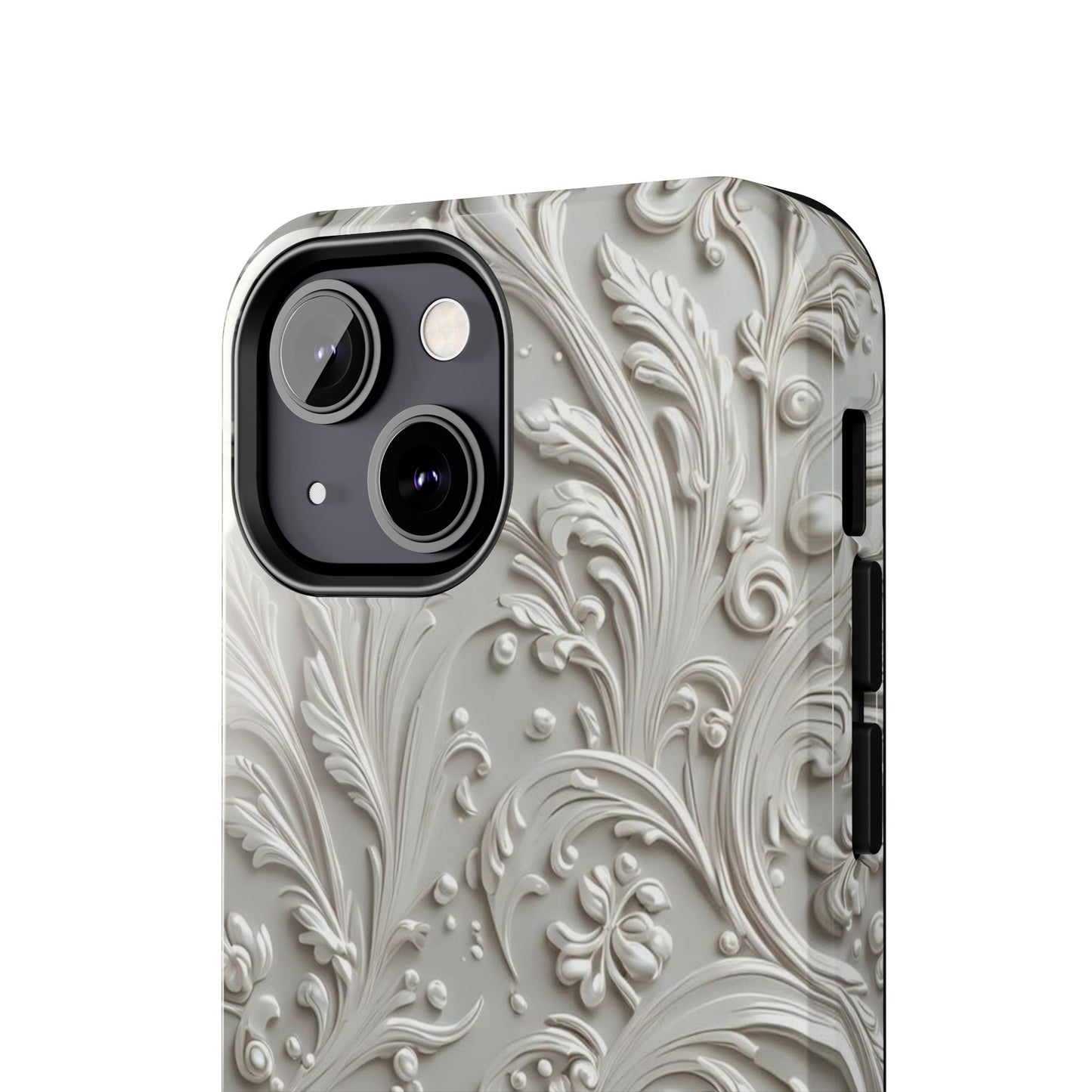 Ornate Baroque Relief Tough Phone Case — Gray Floral Scroll Protective Cover