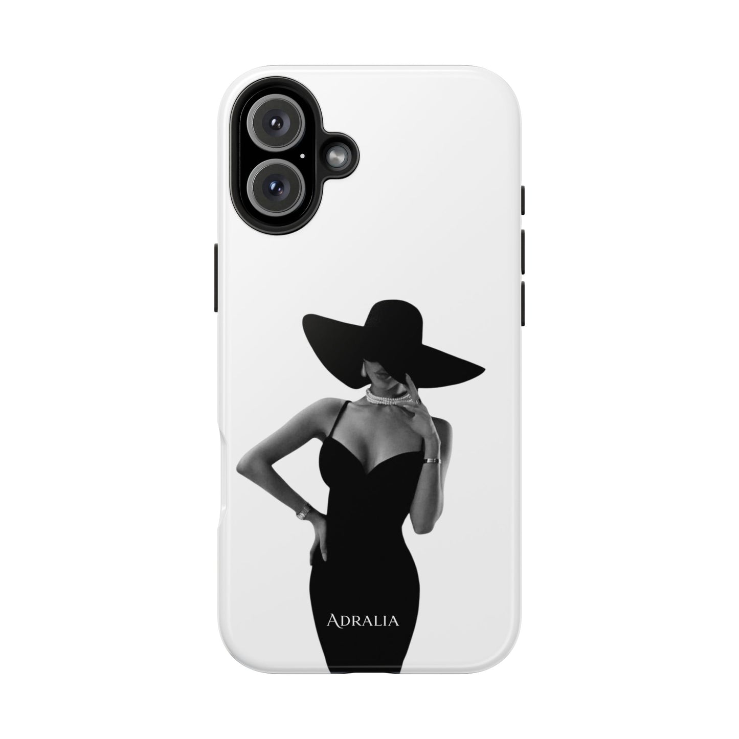 Tough Phone Case — Elegant Woman in Wide-Brim Hat Black & White Design