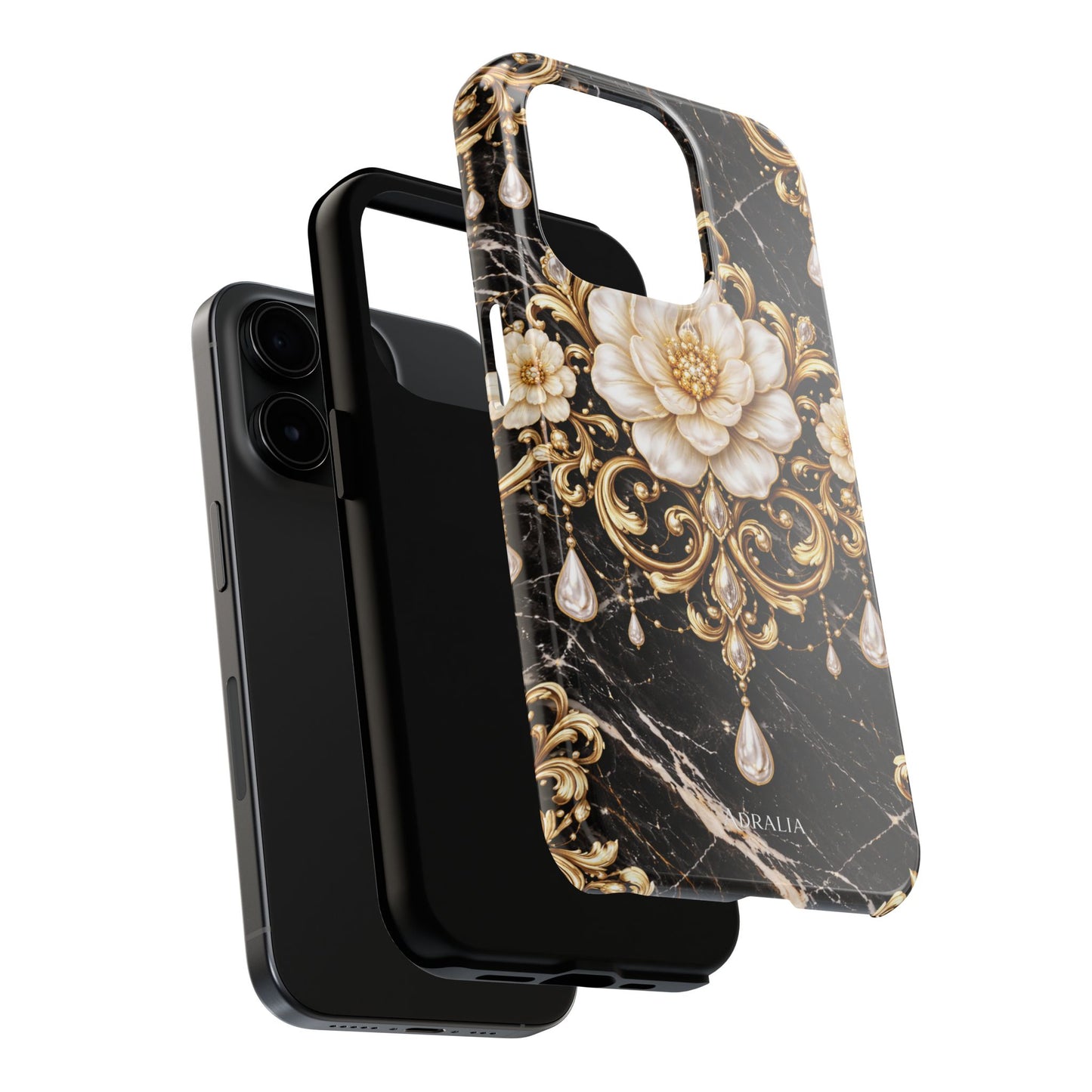 Phone Case — Black Marble Floral Baroque Tough Protective Cover