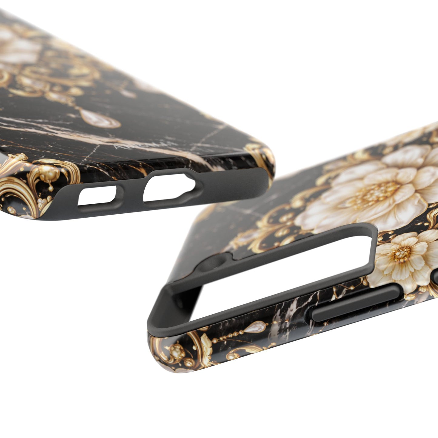 Phone Case — Black Marble Floral Baroque Tough Protective Cover