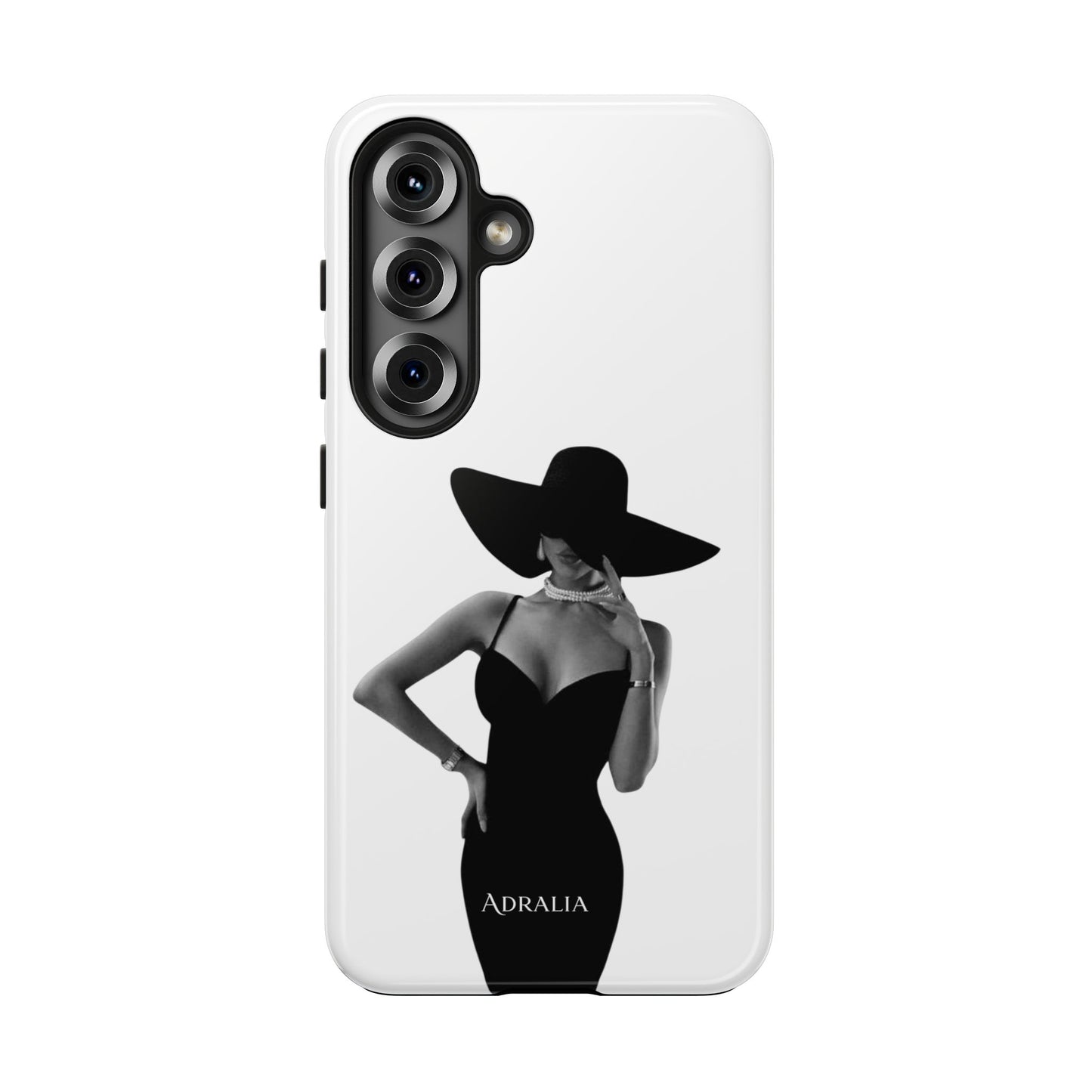 Tough Phone Case — Elegant Woman in Wide-Brim Hat Black & White Design