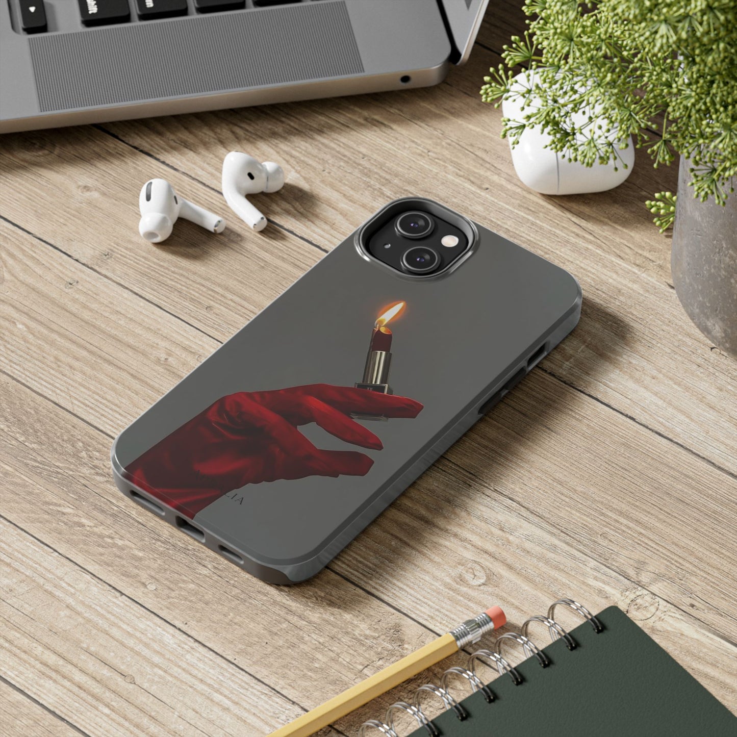 Red Glove Lighter Tough Phone Case — Dark Gothic Flame Protective Cover