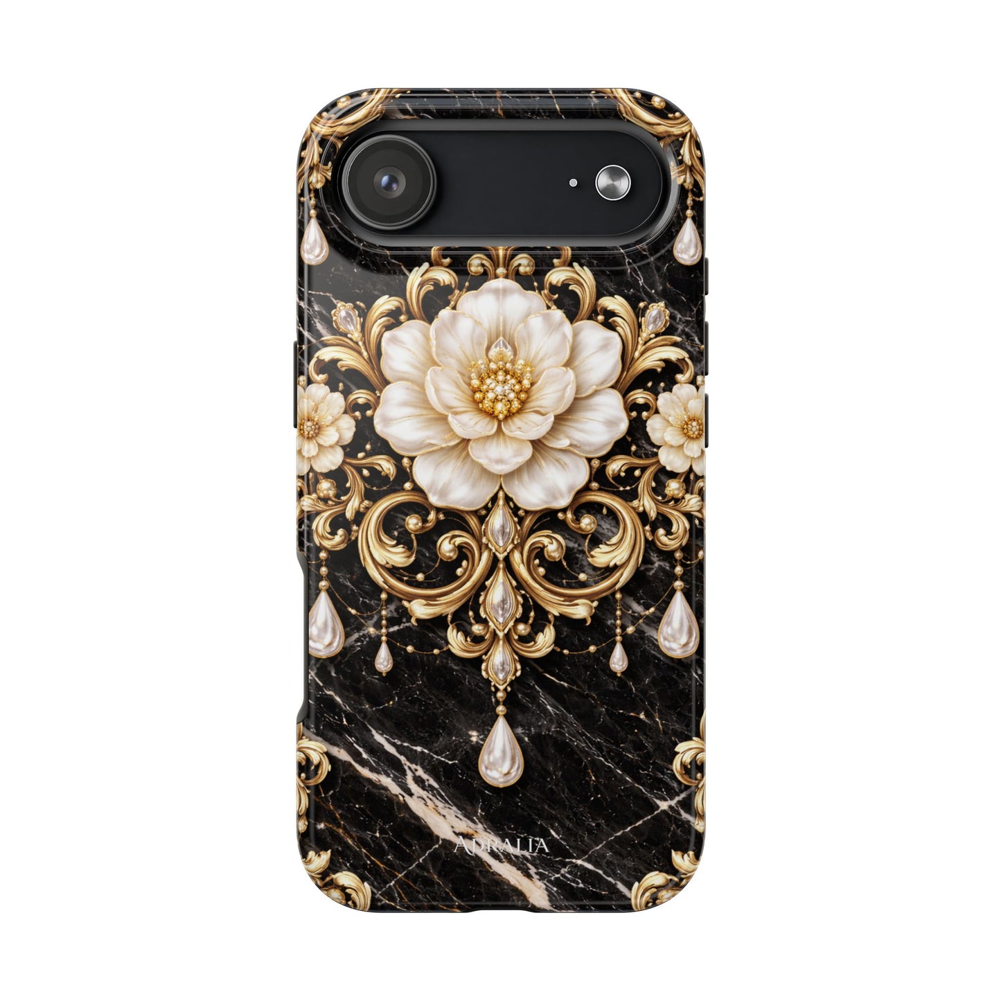 Phone Case — Black Marble Floral Baroque Tough Protective Cover