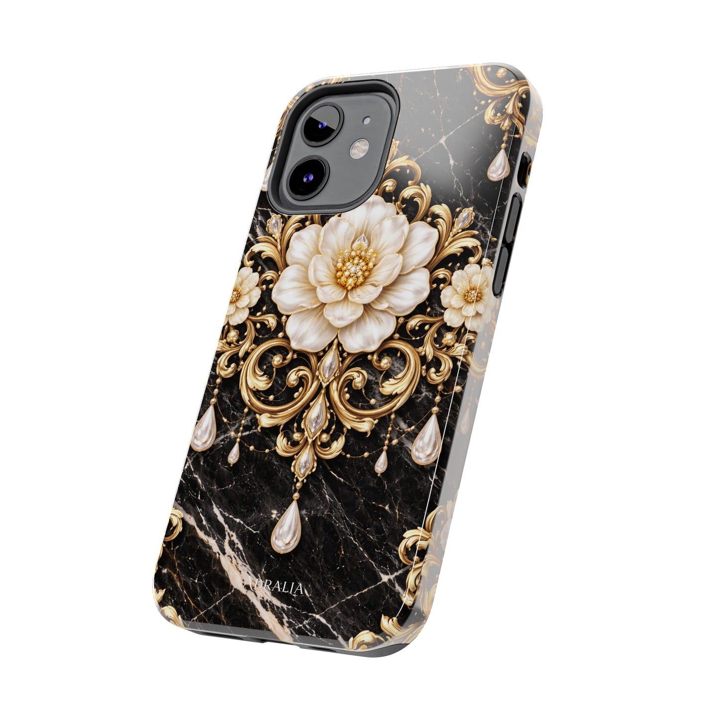 Phone Case — Black Marble Floral Baroque Tough Protective Cover