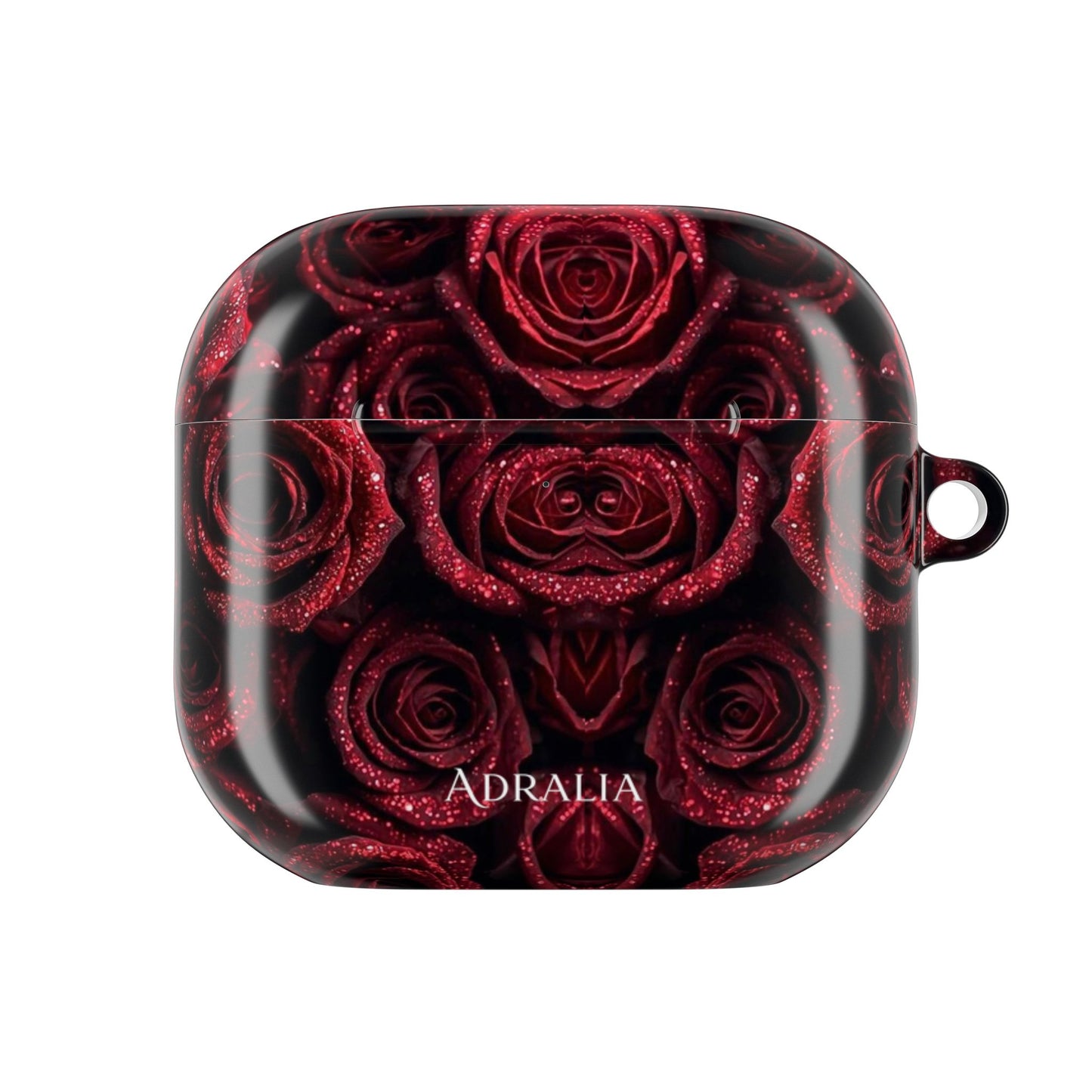Rose Pattern AirPod Case — Red Floral Protective Cover with 'Adralia' Accent