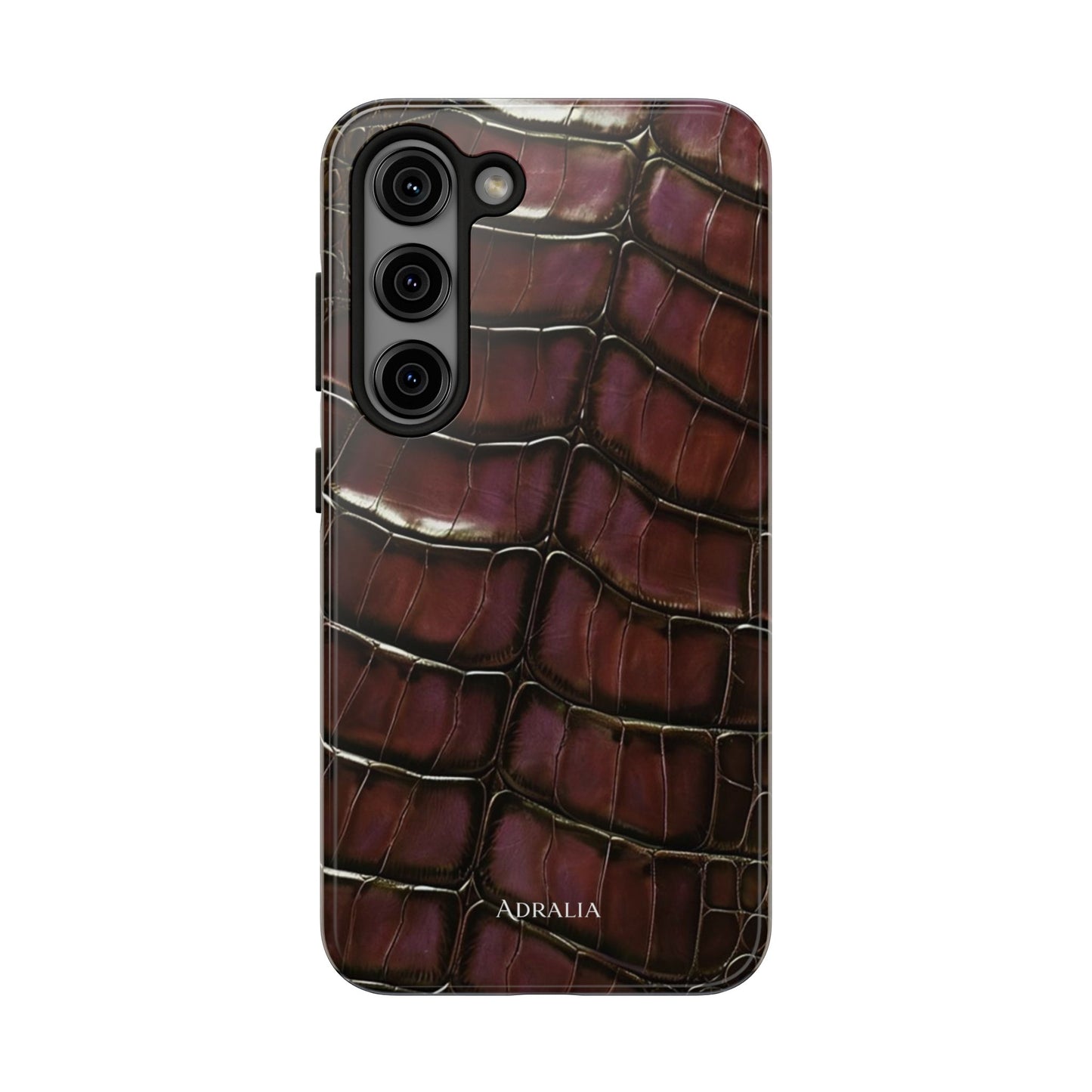 Croc-Embossed Tough Phone Case — Burgundy Faux Alligator with ADRALIA Accent