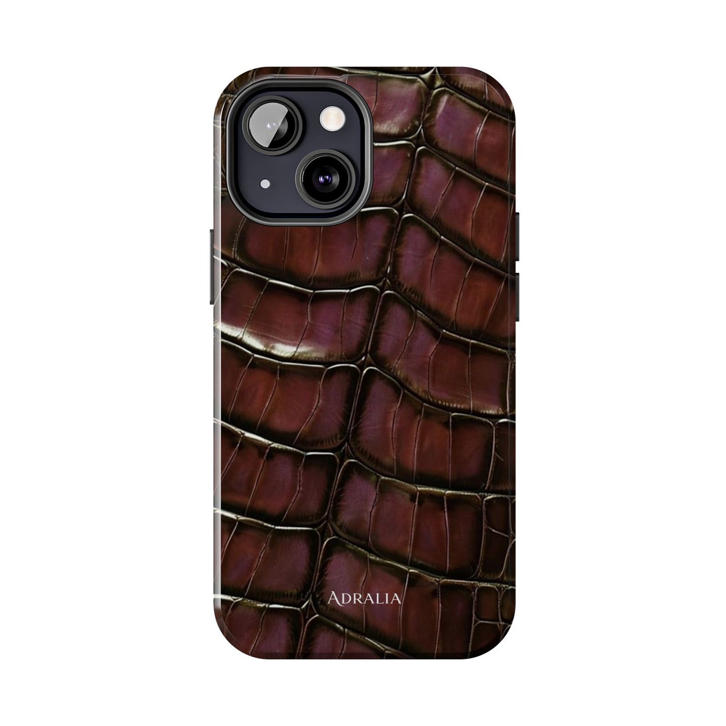 Croc-Embossed Tough Phone Case — Burgundy Faux Alligator with ADRALIA Accent