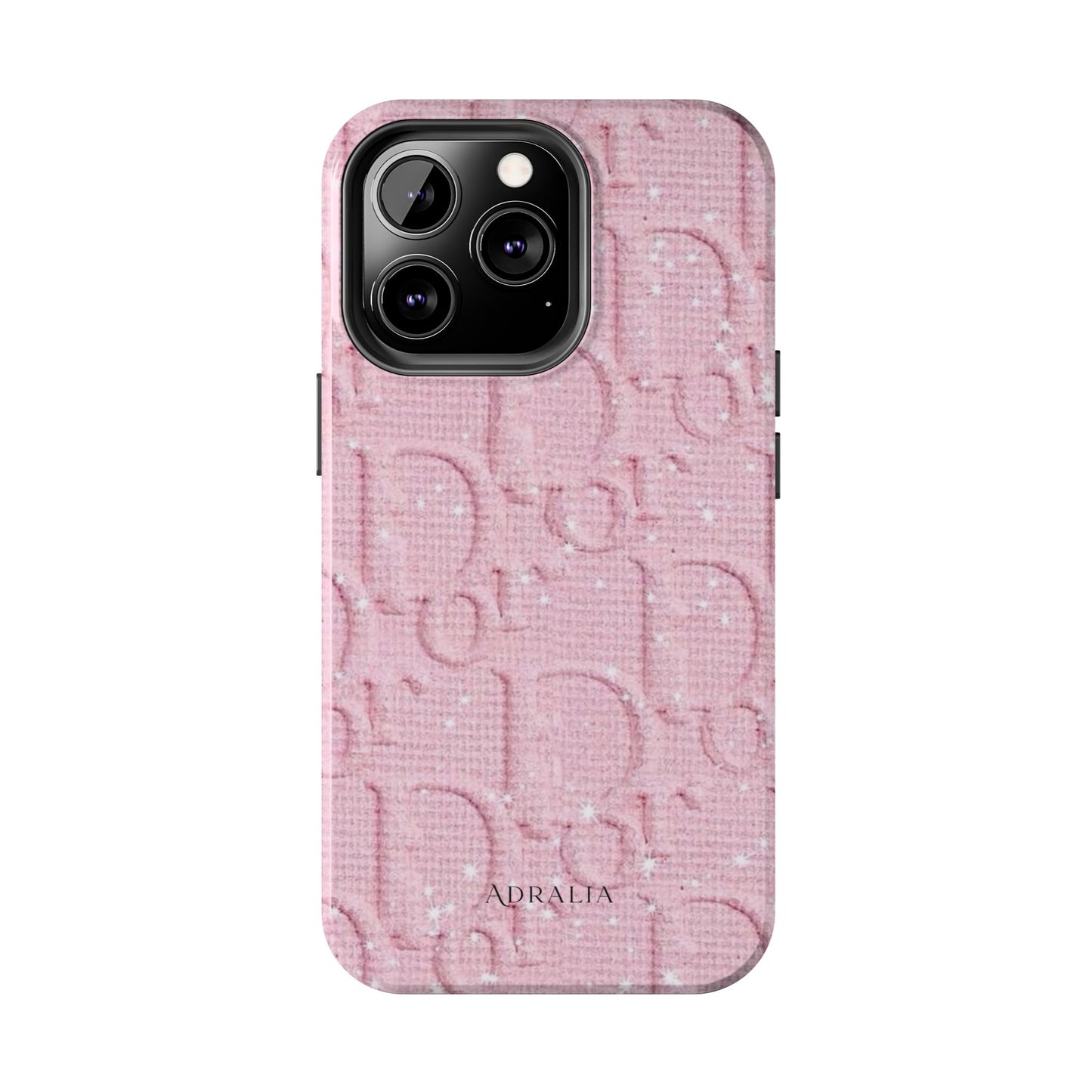 Pink Embossed Tough Phone Case – 'Adralia' Glitter Monogram Protective Cover