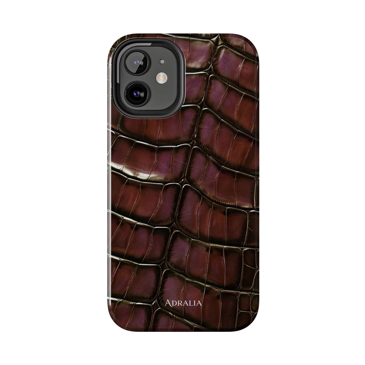 Croc-Embossed Tough Phone Case — Burgundy Faux Alligator with ADRALIA Accent