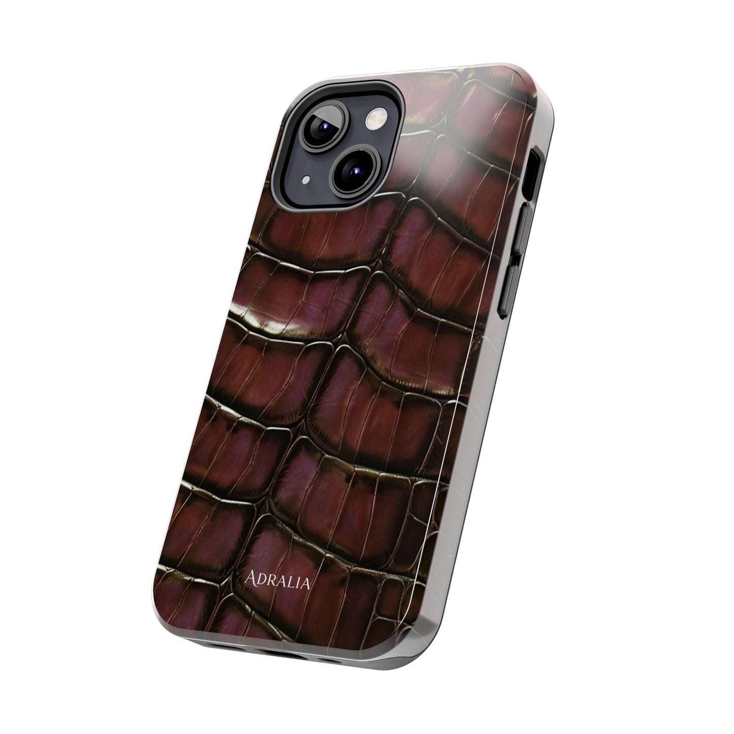 Croc-Embossed Tough Phone Case — Burgundy Faux Alligator with ADRALIA Accent