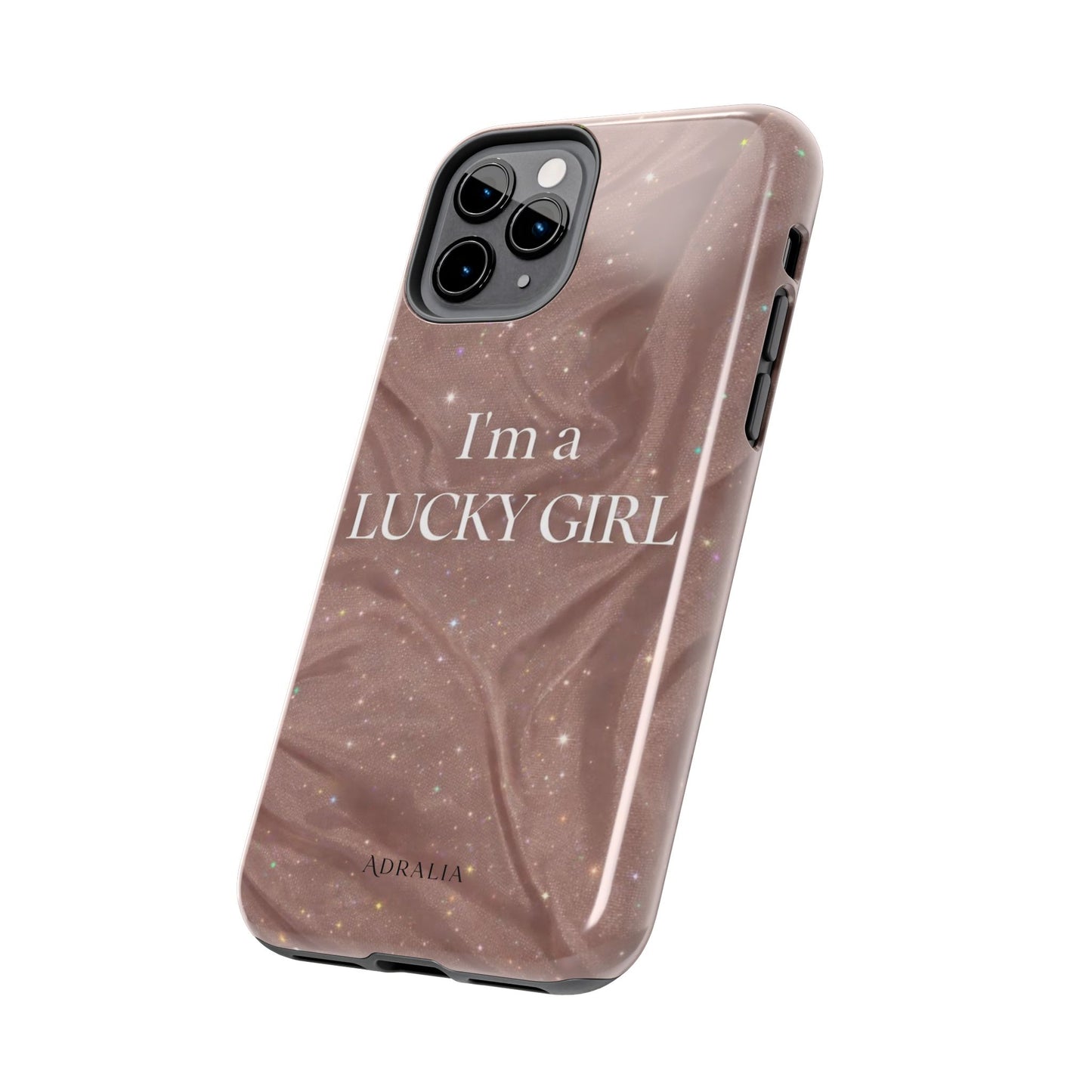 I'm a Lucky Girl Tough Phone Case – Sparkling Rose Marble Protective Cover