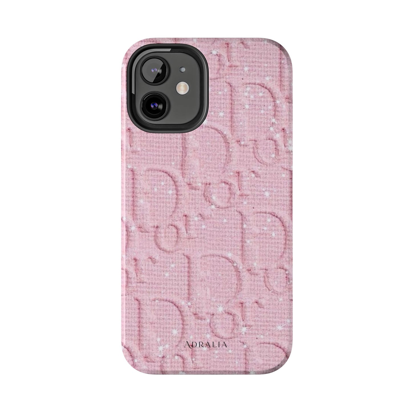 Pink Embossed Tough Phone Case – 'Adralia' Glitter Monogram Protective Cover