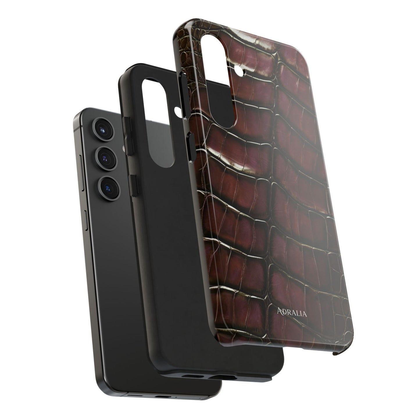 Croc-Embossed Tough Phone Case — Burgundy Faux Alligator with ADRALIA Accent