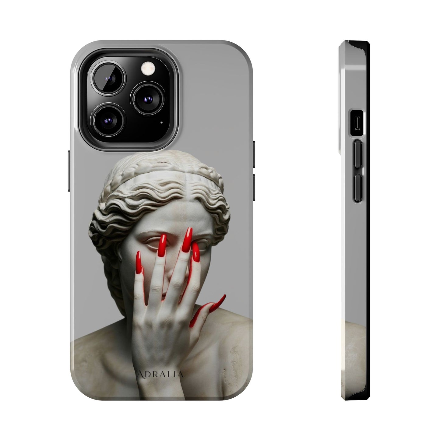 Statue with Red Nails Phone Case — Moody Classical Art Protective Case