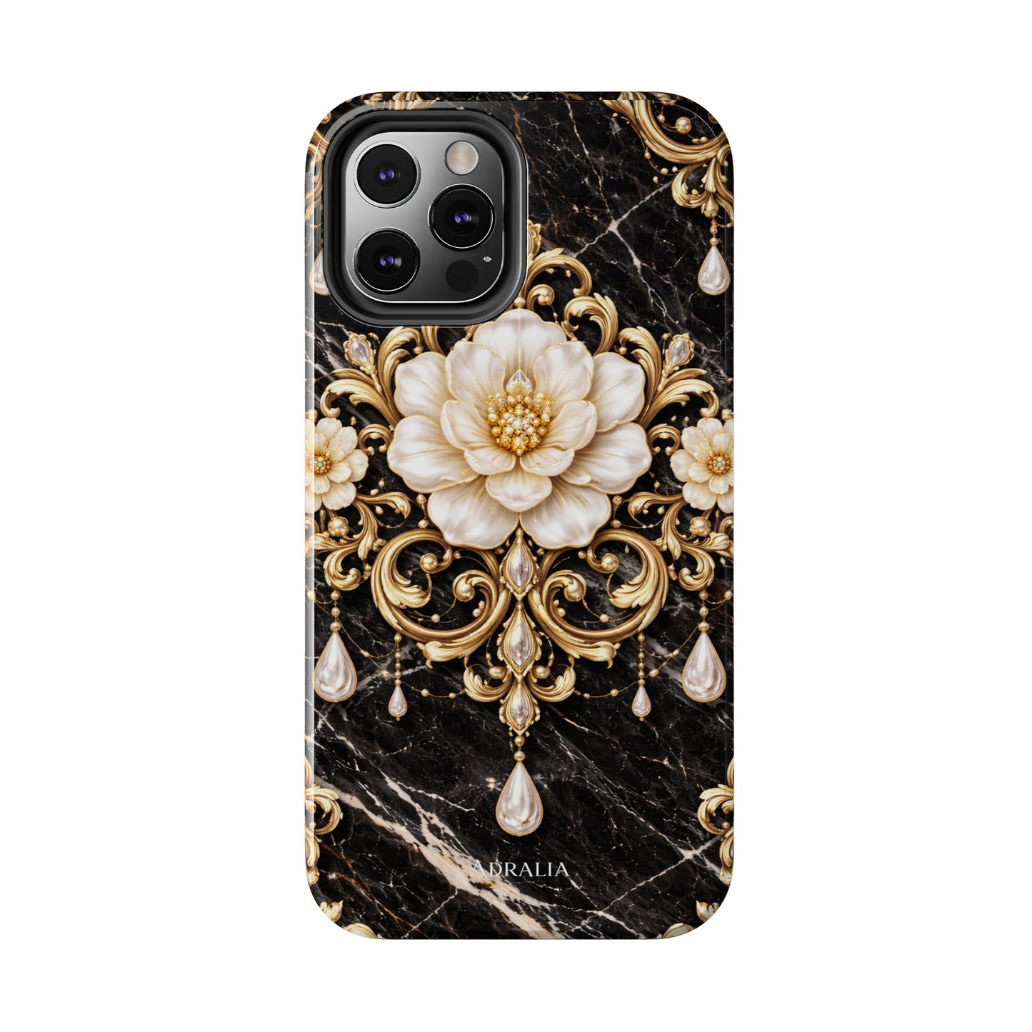 Phone Case — Black Marble Floral Baroque Tough Protective Cover