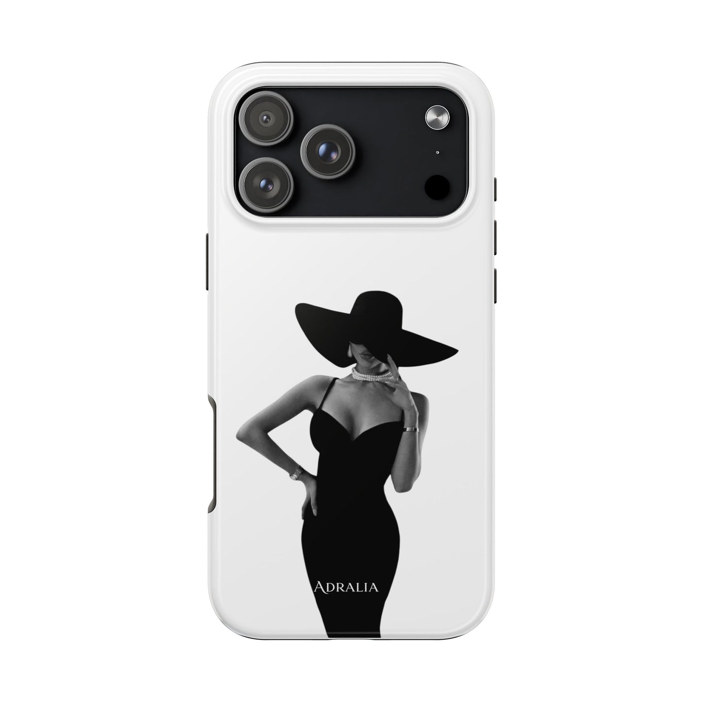 Tough Phone Case — Elegant Woman in Wide-Brim Hat Black & White Design