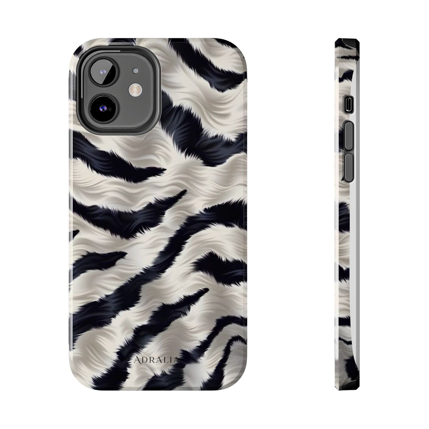 Faux Fur Zebra Tough Phone Case — Black & Ivory Animal Print