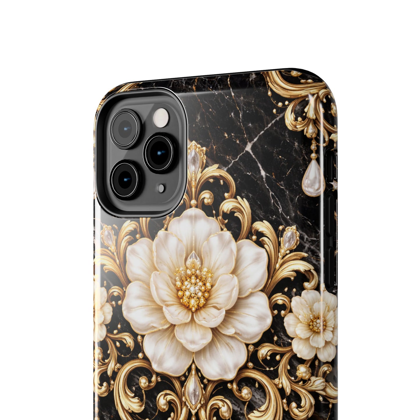 Phone Case — Black Marble Floral Baroque Tough Protective Cover