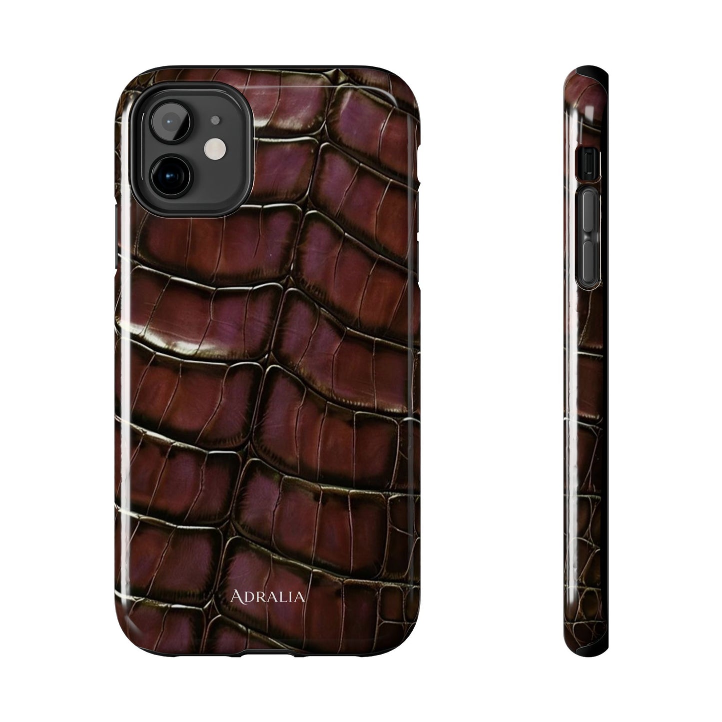 Croc-Embossed Tough Phone Case — Burgundy Faux Alligator with ADRALIA Accent