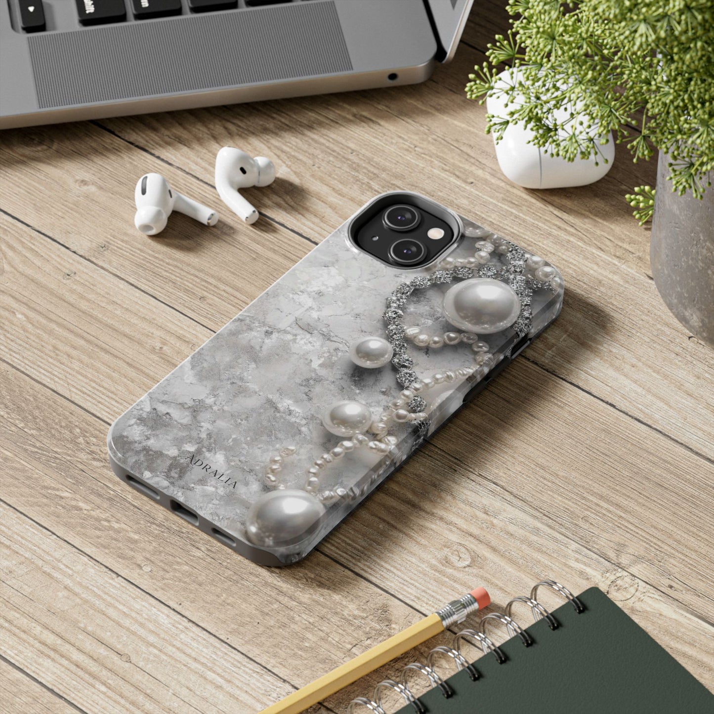 Pearl Luxe Tough Phone Case — Elegant Pearl & Crystal Protective Cover