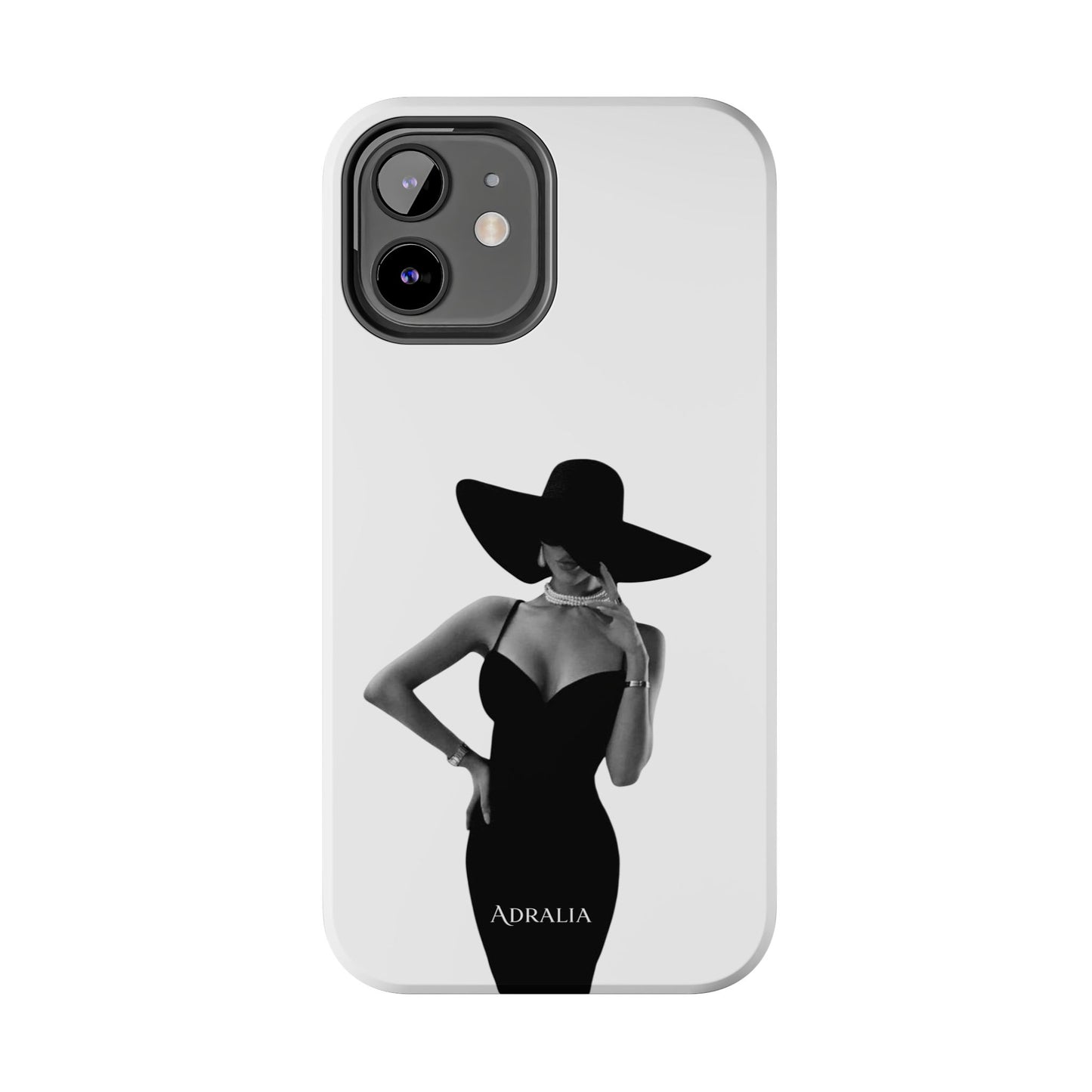 Tough Phone Case — Elegant Woman in Wide-Brim Hat Black & White Design