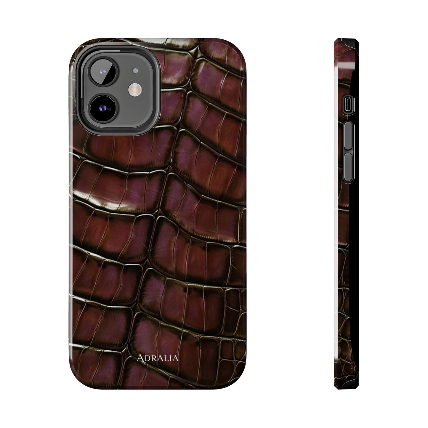Croc-Embossed Tough Phone Case — Burgundy Faux Alligator with ADRALIA Accent