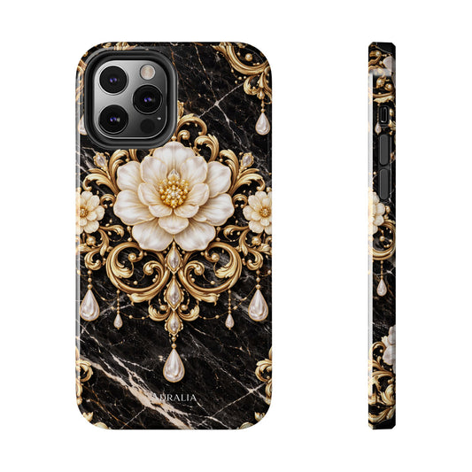 Phone Case — Black Marble Floral Baroque Tough Protective Cover