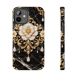 Phone Case — Black Marble Floral Baroque Tough Protective Cover