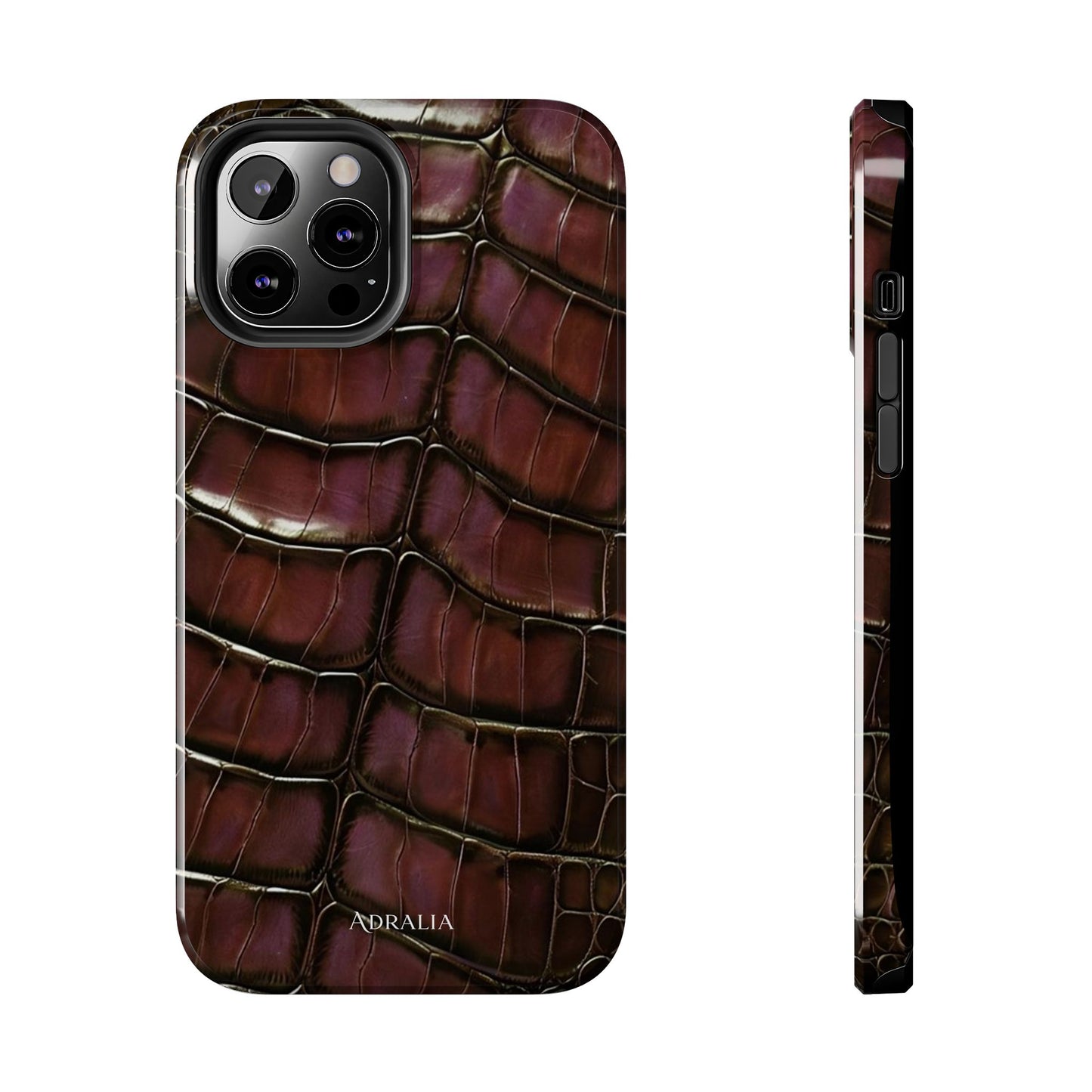Croc-Embossed Tough Phone Case — Burgundy Faux Alligator with ADRALIA Accent