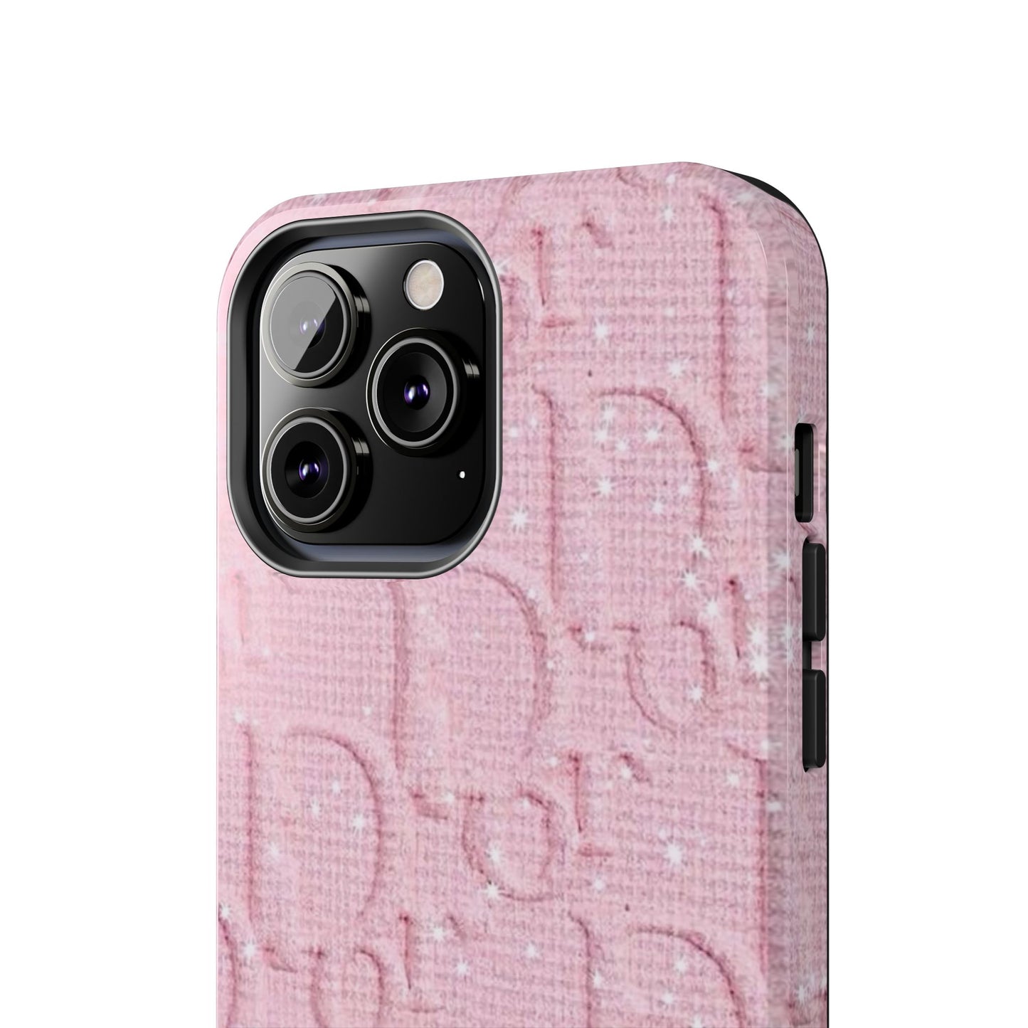 Pink Embossed Tough Phone Case – 'Adralia' Glitter Monogram Protective Cover