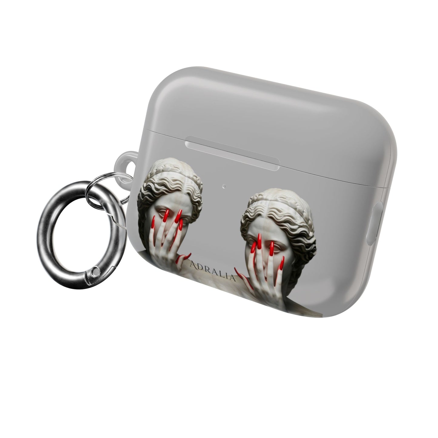 Statue Hands AirPod Case — Moody Grey Sculpture Design with Red Nails