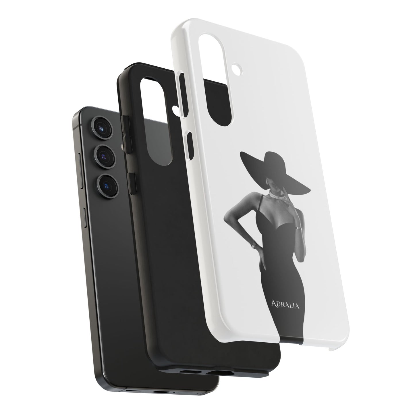 Tough Phone Case — Elegant Woman in Wide-Brim Hat Black & White Design