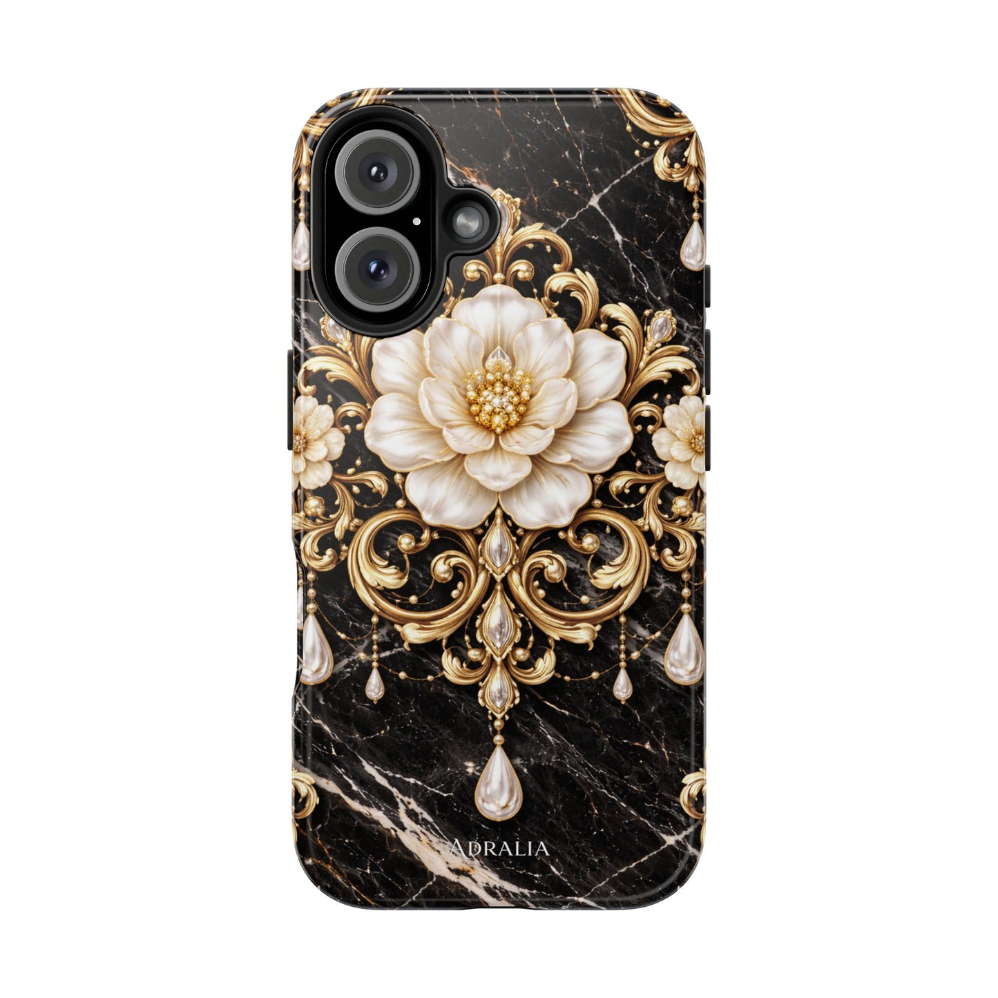 Phone Case — Black Marble Floral Baroque Tough Protective Cover