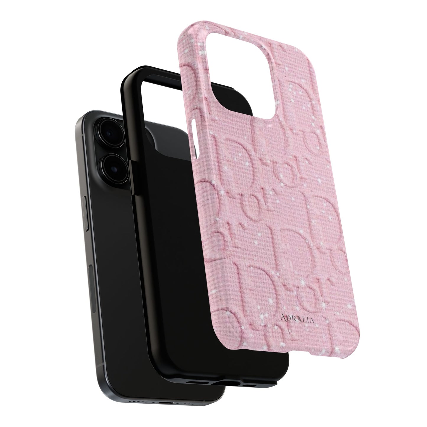Pink Embossed Tough Phone Case – 'Adralia' Glitter Monogram Protective Cover