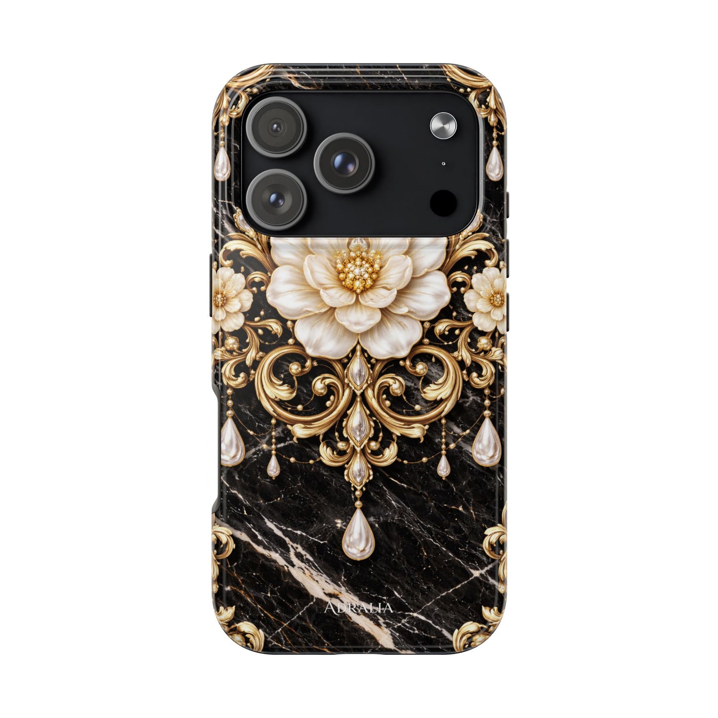Phone Case — Black Marble Floral Baroque Tough Protective Cover